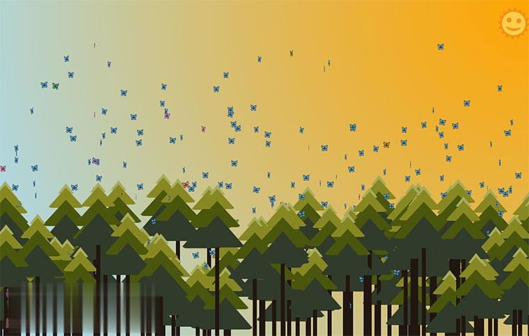 html5+css3森林树林中一群蝴蝶飞舞动画场景特效代码