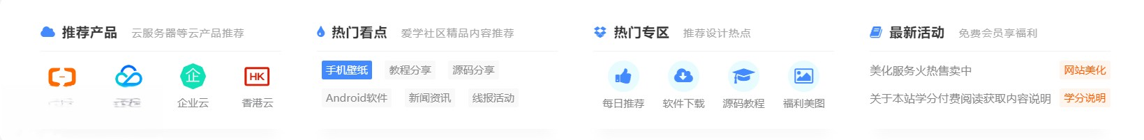 wordpress网站首页添加四格小工具HTML代码